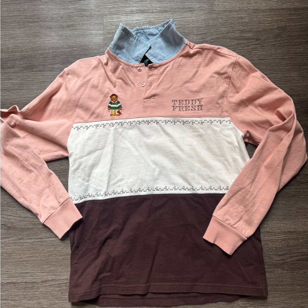 Teddy Fresh Colorblock Long Sleeve Shirt - Pink, White, Brown